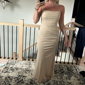 Azazie Beige Spaghetti-Strap Maxi Dress